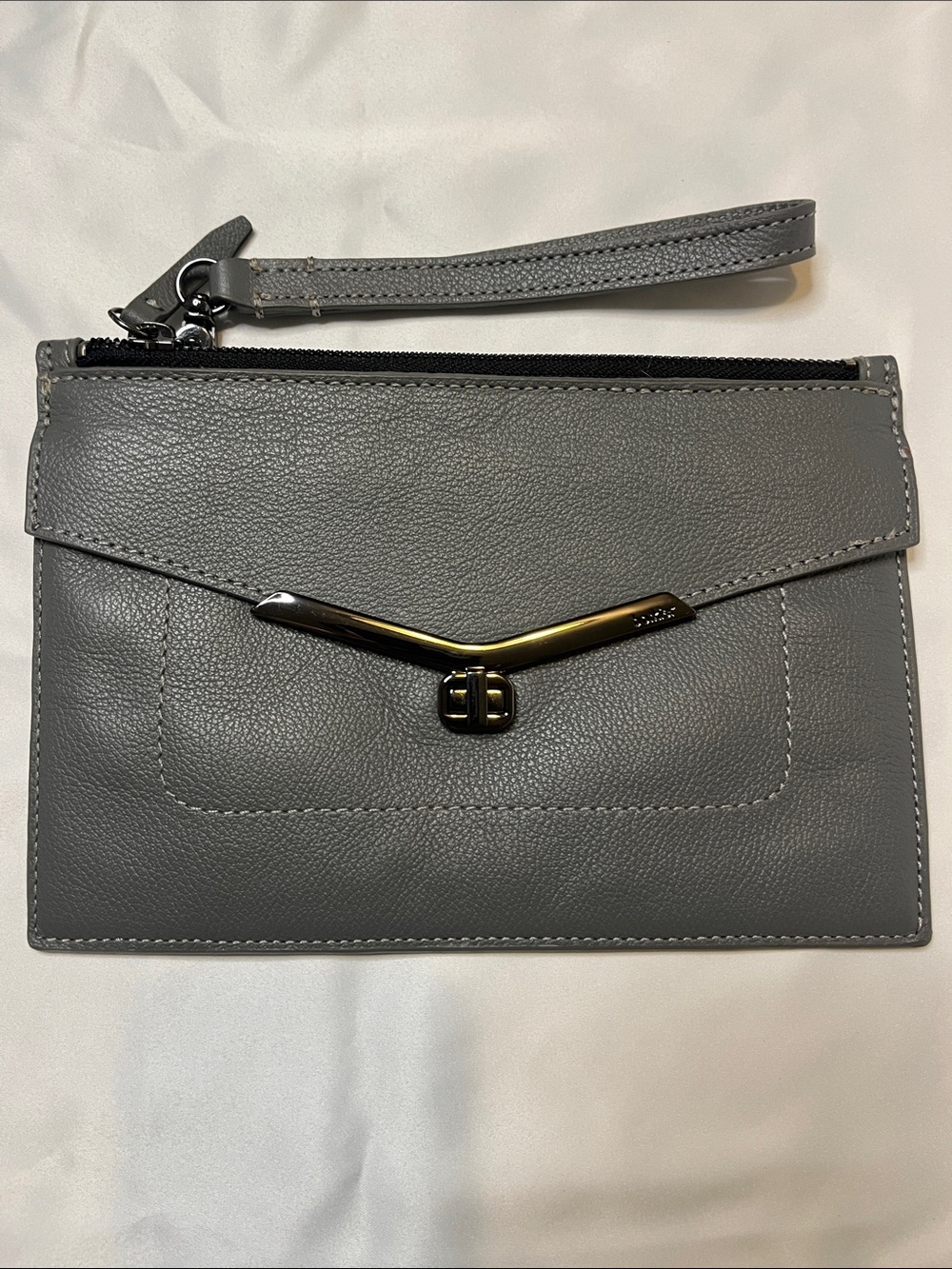 Botkier Gray Leather Wristlet Clutch with Metal Accent